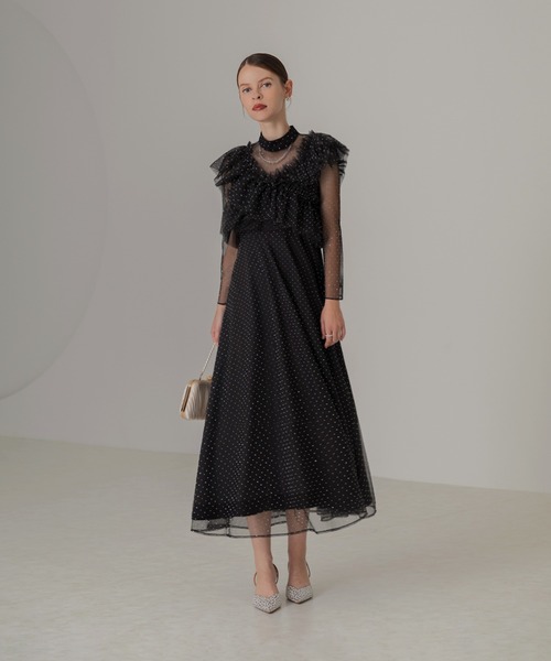 Leja（レジャ） ドレス 「LEJA」2wayドットストーンギャザーチュールA