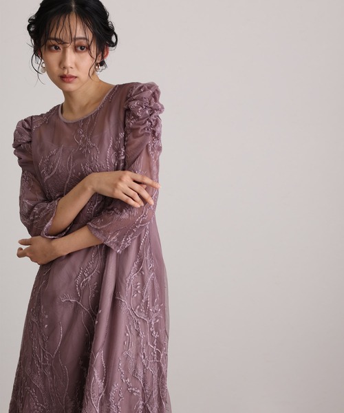 atlo（アトロ） ドレス ミモレ丈＆七分袖フォーマルシアーセレモニー