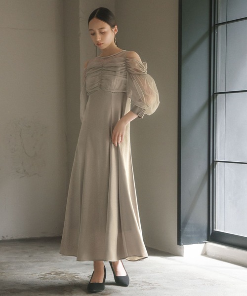 GIRL DRESS FOR NOW ドレス オープンショルダーチュールギャザー