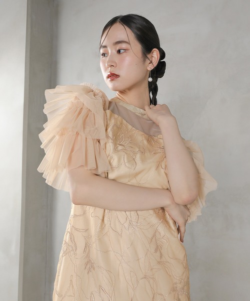 Kana ドレス スパンコール レース チュール フリル Iライン ドレス