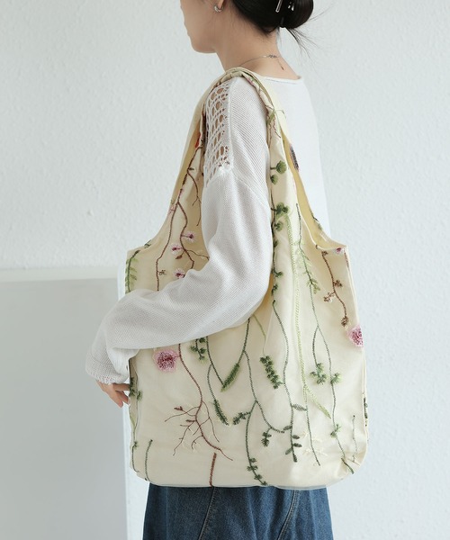 LA VORAGINE（ラ ヴォラジネ） トートバッグ 刺繍レース布帛バッグ