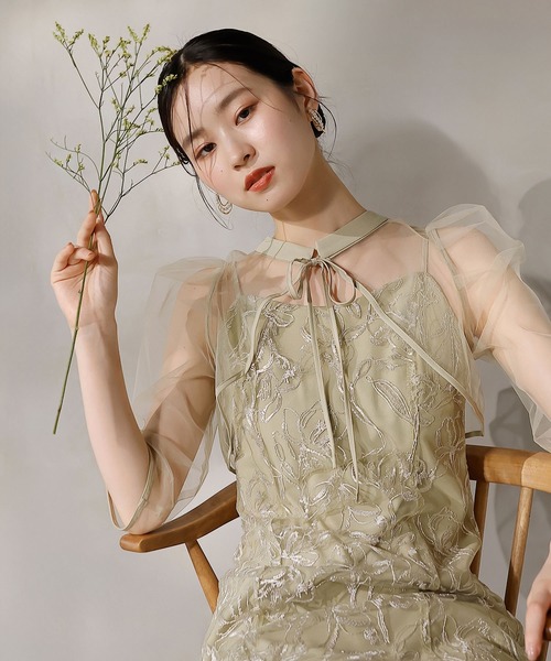 Kana ドレス チュールボレロ 花柄刺繍キャミワンピース 2点セット