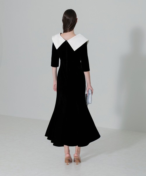 Leja（レジャ） ドレス 「LEJA」配色アシンメトリービッグカラーベロア