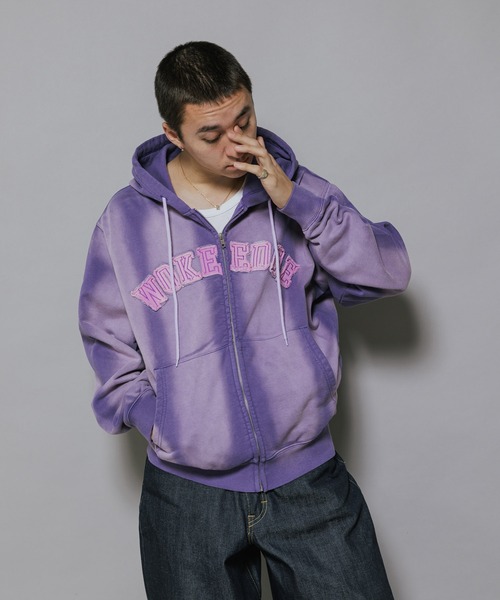 ROOP TOKYO パーカー WOKE EDGE/ウォークエッジ Faded Embroidery Zip