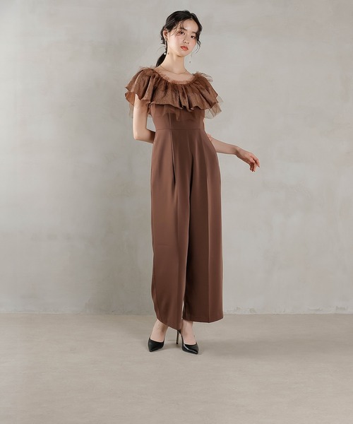 Kana パンツドレス チュールフリル オフショル 2WAY パンツドレス