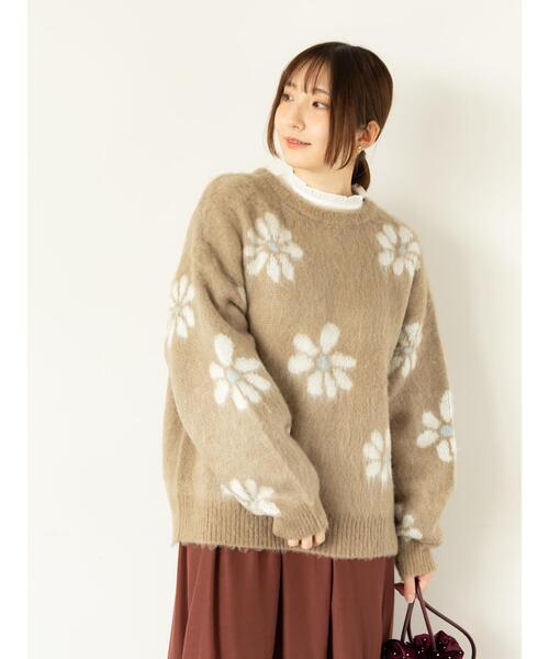 Te chichi TERRASSE ニット セーター 起毛花柄ジャカードニットプル