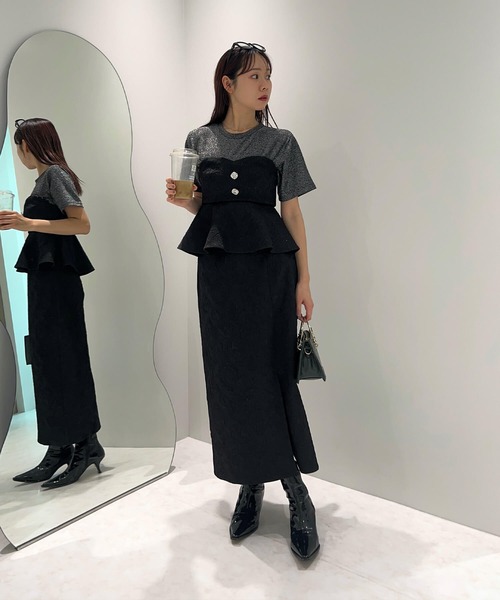 Leja（レジャ） ドレス 「LEJA」スパンコール刺繍ビジューボタンフレア