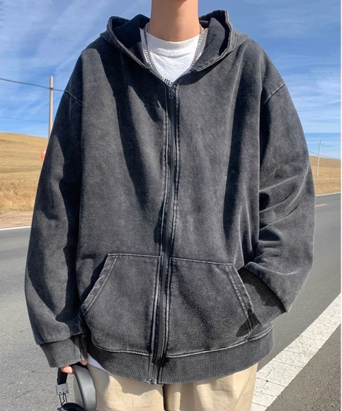 NEW GENTLEMAN パーカー ブラックアウト ピグメント加工 オーバー