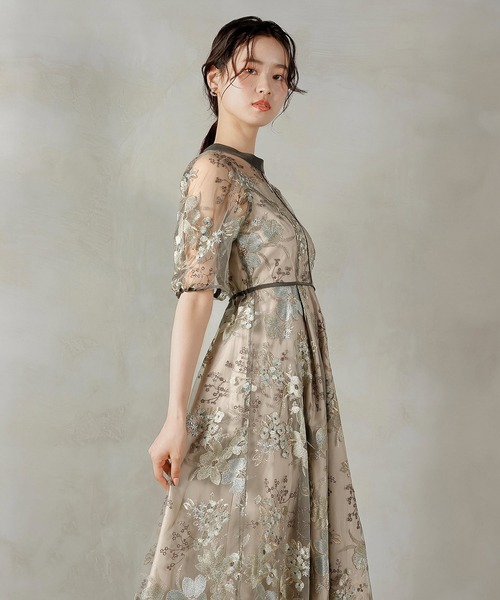 Kana ドレス シック フラワー刺繍 パーティー 結婚式 お呼ばれ