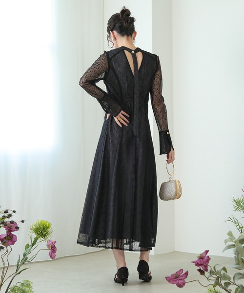 Kana ドレス 幾何学柄 レース バックオープン ワンピース パーティー