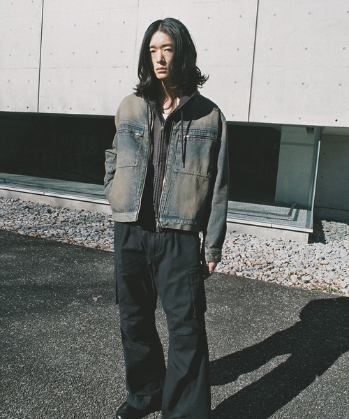 WYM LIDNM デニムジャケット gジャン VINTAGE WASHED DENIM ZIP MOTO