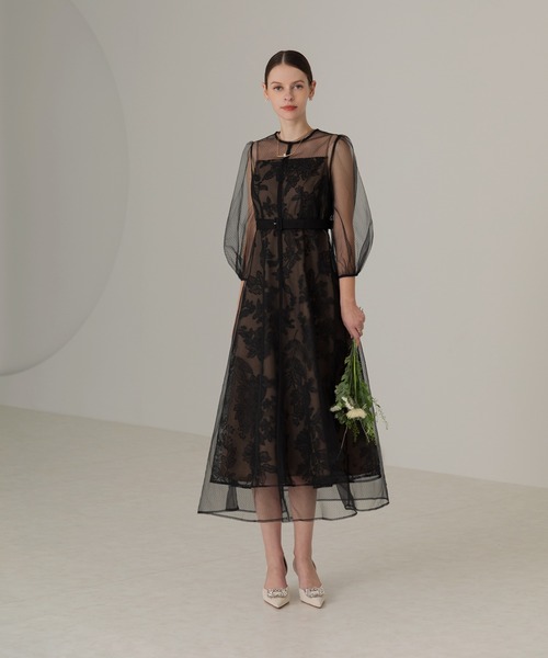 Leja（レジャ） ドレス 「LEJA」チュールパイピングリーフベルトA