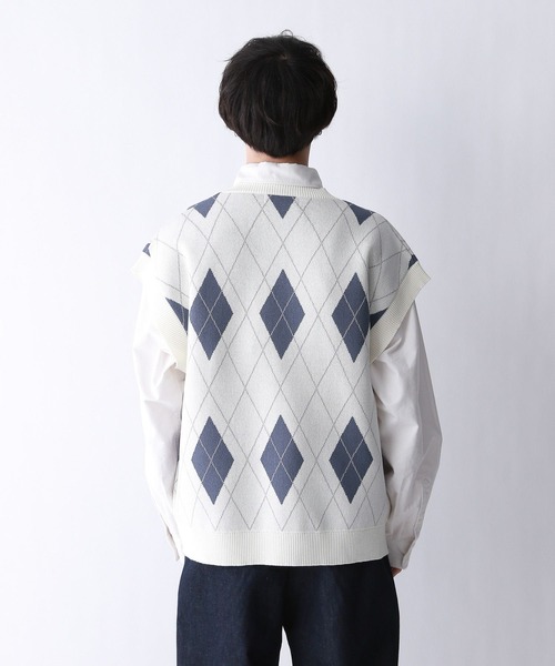 RAGEBLUE（レイジブルー） ベスト ジレ アーガイル柄/Vネックニット