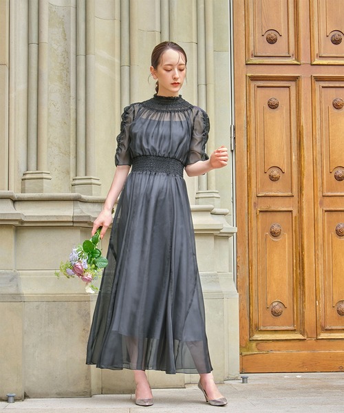 GIRL DRESS FOR NOW ドレス シフォンシャーリングハイネック フレア