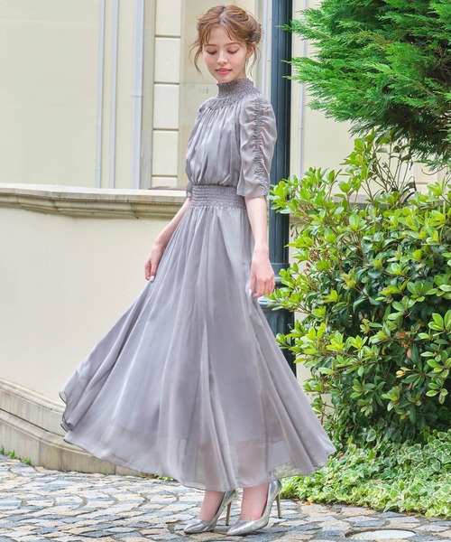 GIRL DRESS FOR NOW ドレス シフォンシャーリングハイネック フレア