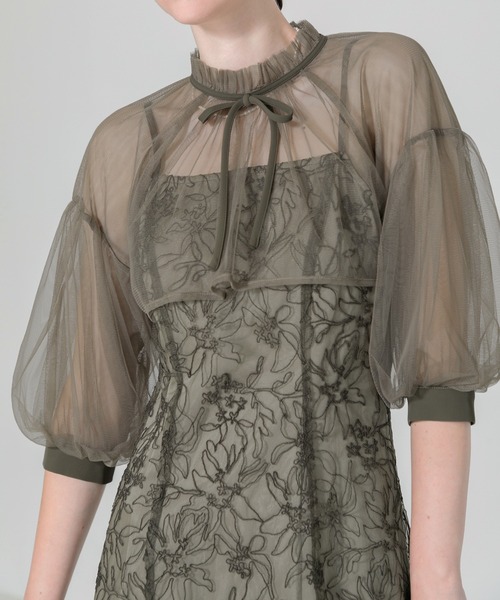 Leja（レジャ） ドレス 「LEJA」リボン付きパフスリーブシアーボレロ