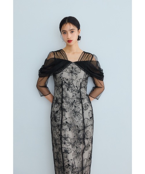 niana（ニアナ） ドレス オフショルダースパンコール刺繍レースドレス