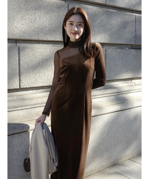 anuans（アニュアンス） ワンピース シアーコンビタイトワンピース