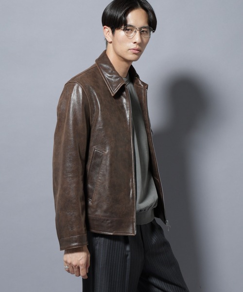 nano universe ライダース 革ジャン ジャケット ブラウン Lサイズ NANO