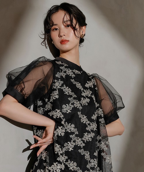 Kana ドレス 刺繍レース チュール Aライン ティアード ワンピース