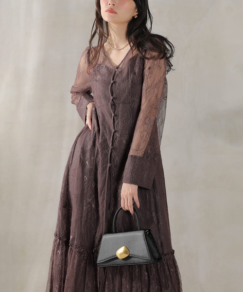 Kana ドレス 総レース ティアード Aライン ワンピースドレス