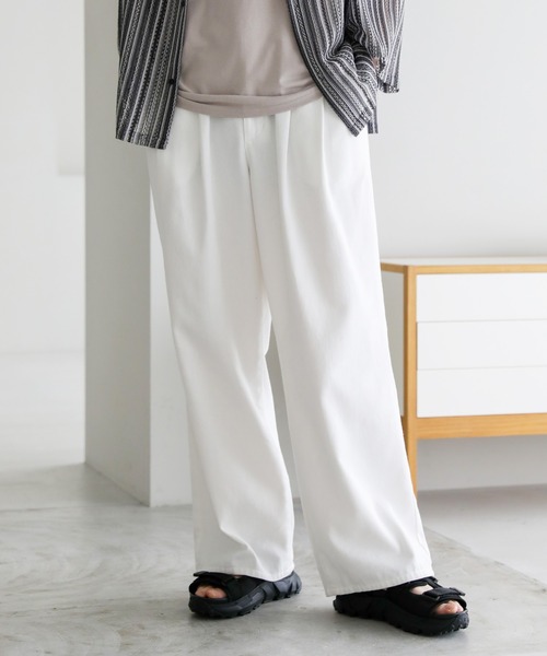 ASTRONOMY ジーンズ 2タックワイドバギーデニム/合成皮革パンツ メンズ