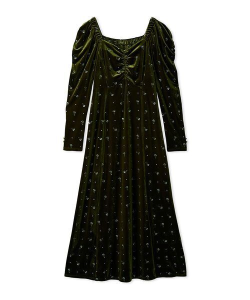 LILY BROWN エンブロイダリーフラワーベロアワンピース ブラック