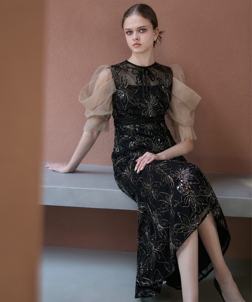 Leja（レジャ） ドレス 「LEJA」スパンコールフラワーリボンチュール