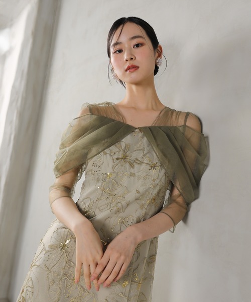 Kana ドレス チュールドレープ スパンコール 花刺繍 ドレス 結婚式