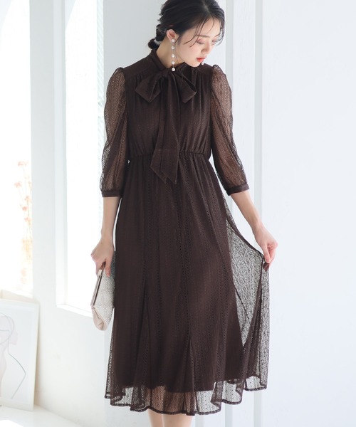 PourVous（プールヴー） ドレス ミモレ丈＆七分袖フォーマルボータイ