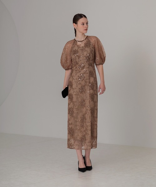 Leja（レジャ） ドレス 「LEJA」スパンコール花柄レース刺繍スリットI