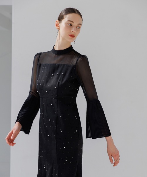 Leja（レジャ） ドレス 「LEJA」パールビジュー付き透け感プリーツ