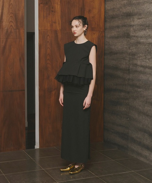 ANDRESD ドレス ピンストライプペプラムセットアップドレス