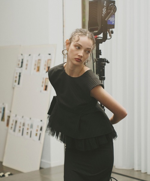 ANDRESD ドレス ピンストライプペプラムセットアップドレス