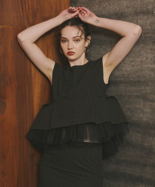 ANDRESD ドレス ピンストライプペプラムセットアップドレス