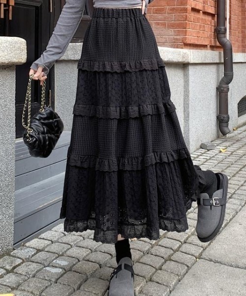GEMEDA スカート ボトムス レース フリル Aラインスカート : ZOZOTOWN
