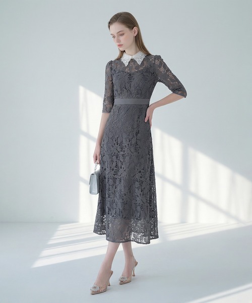 Leja（レジャ） ドレス 「LEJA」花柄レースビジューカラーAライン