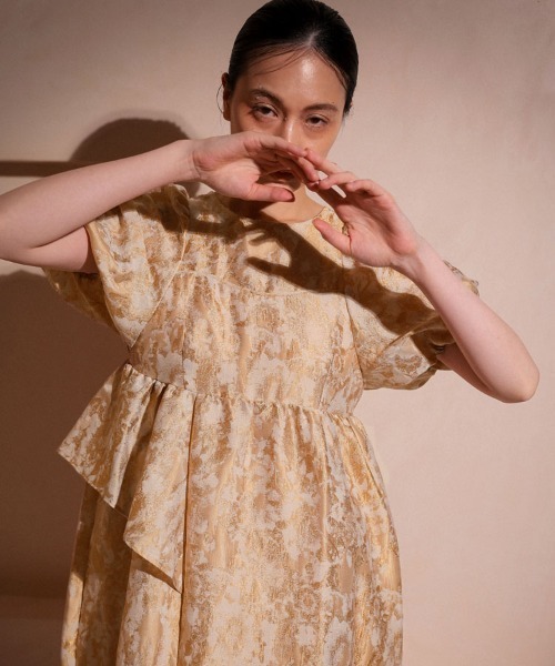 ANDRESD バブルスリーブ ピンクドレス ANDRESD バブルスリーブジャ