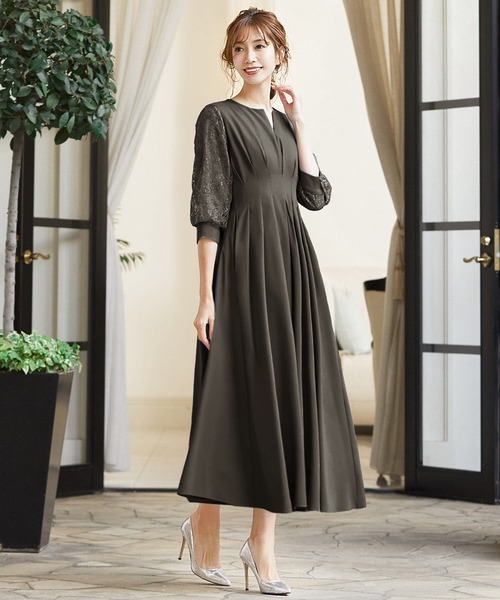 GIRL DRESS FOR NOW ドレス レーススリーブXラインキーネック ロング