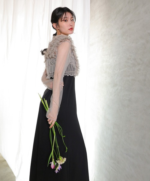 Kana ドレス チュール ボリューム フリル ベスト シアー トップス