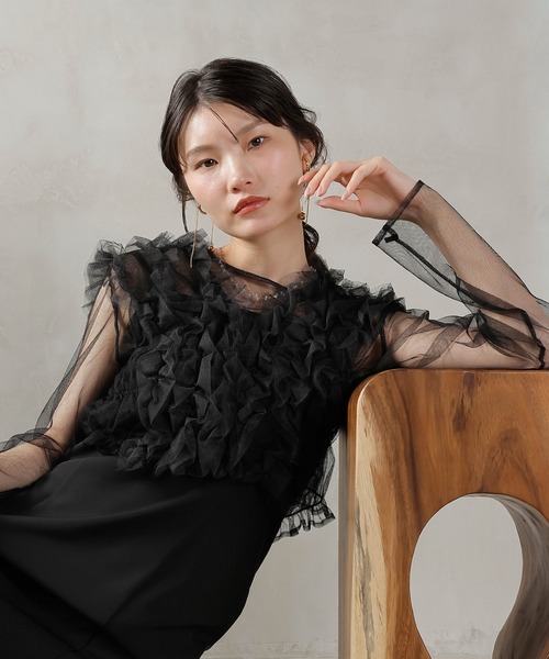 Kana ドレス チュール ボリューム フリル ベスト シアー トップス