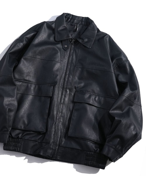 おしゃれスタ ブルゾン アウター Vintage-like synthetic leather A-2