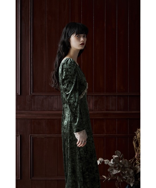 etoll.（エトル） ドレス クラッシュベロアランジェリー風ドレス