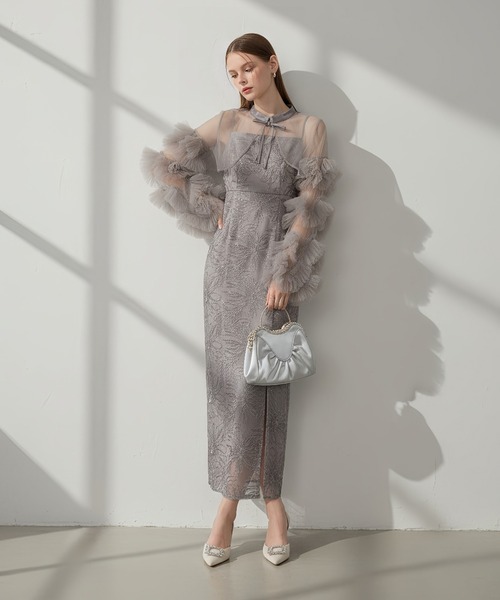 Leja（レジャ） ドレス 「LEJA」フリルチュールスリーブリボンIライン