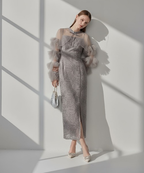 Leja（レジャ） ドレス 「LEJA」フリルチュールスリーブリボンIライン