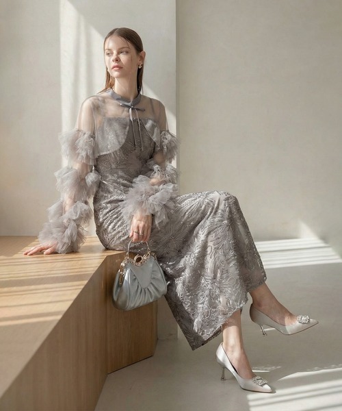 Leja（レジャ） ドレス 「LEJA」フリルチュールスリーブリボンIライン