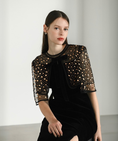 Leja（レジャ） ドレス 「LEJA」ビジューストーンボレロベロアスリット