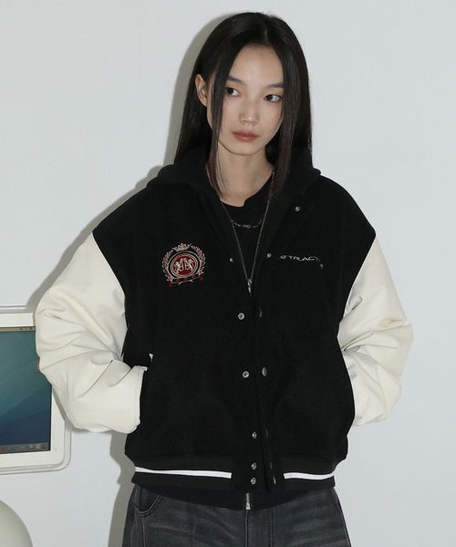 ブルゾン アウター エンブレムロゴ メルトンショートブルゾン