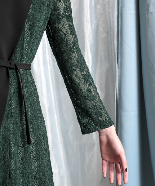 Callarus ドレス 「Callarus」起毛レース使いアシメジレデザインロング