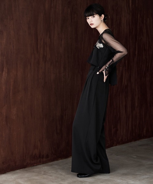 etoll.（エトル） パンツドレス 3piece刺繍リボンビスチェ＆タック